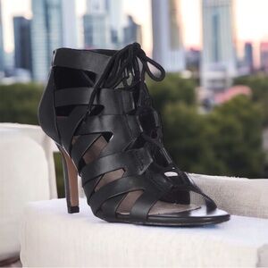 WOMENS Pour La Victoire Camila Lace-Up Gladiator Sandals, Black Leather sz 8.5